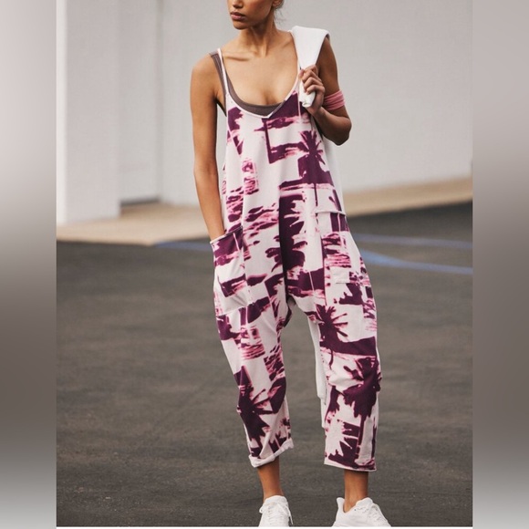 FP Movement by Free People Pants - Free People Hot Shot Printed Onesie Size Medium Palm Beach Pink Combo NWT